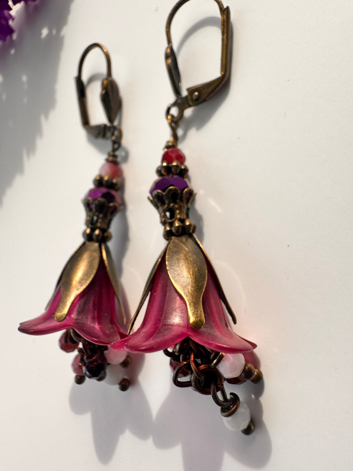 Pink fairies brass earrings