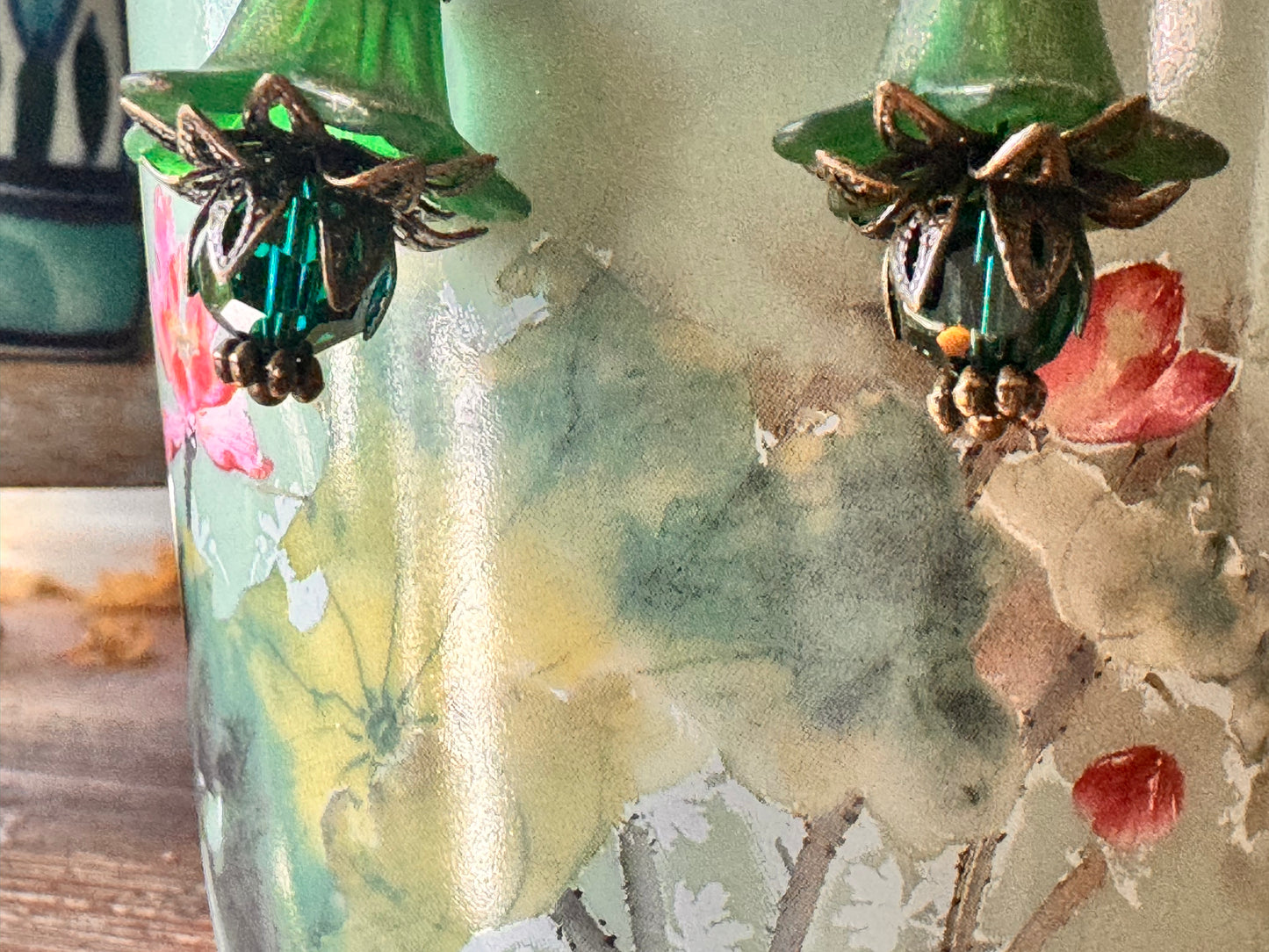 Green fairies flower earrings