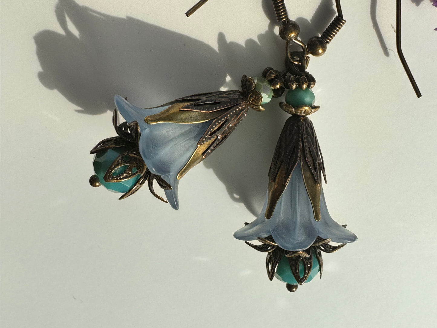 Blue fairies brass earrings