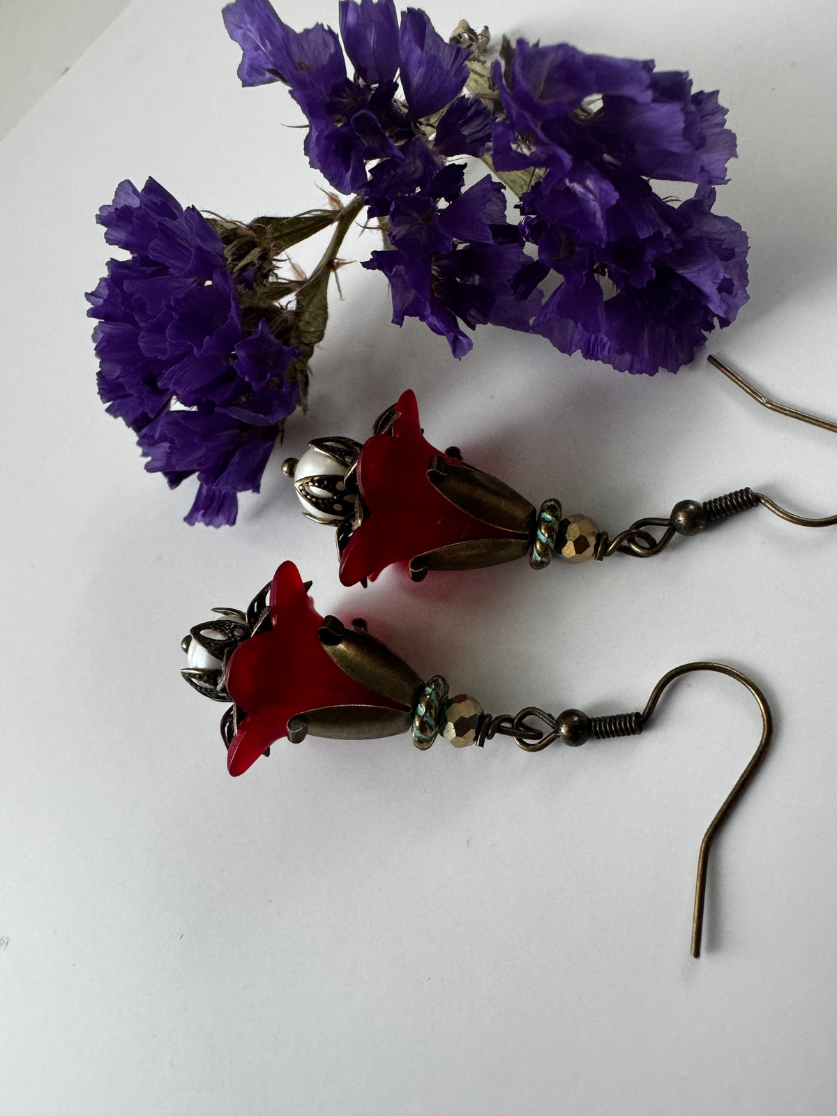 Red pearls Fairies Earrings