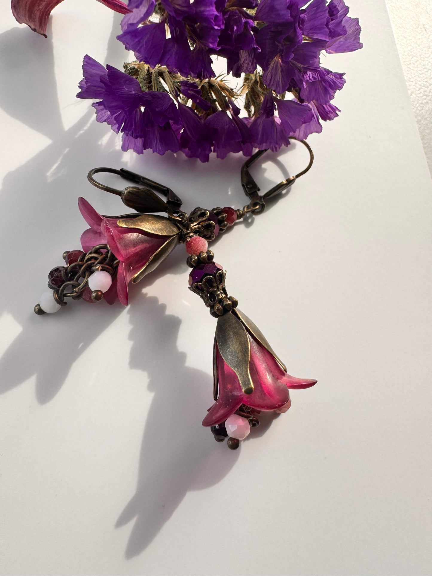 Pink fairies brass earrings