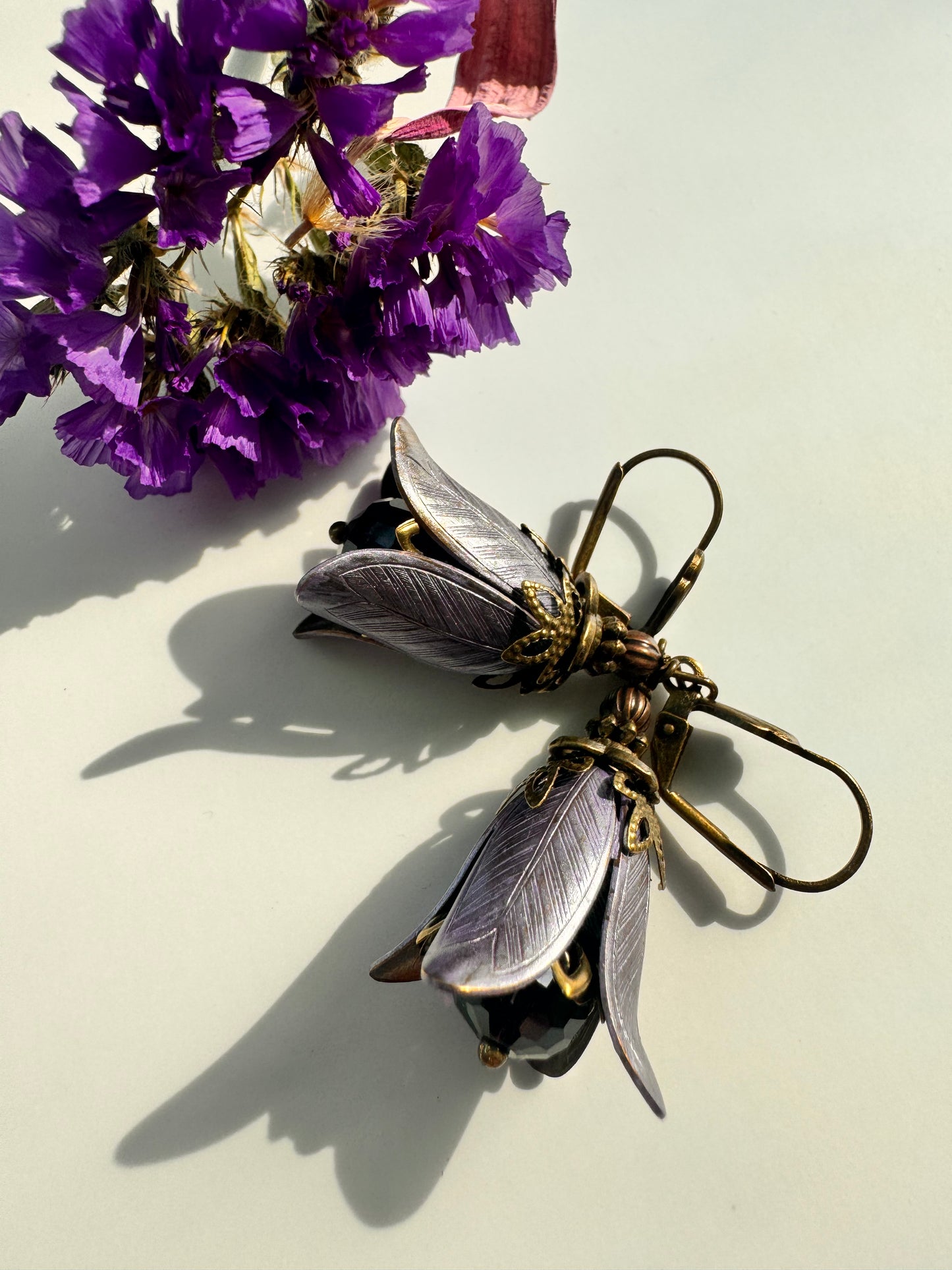 Purple fairie flower earrings