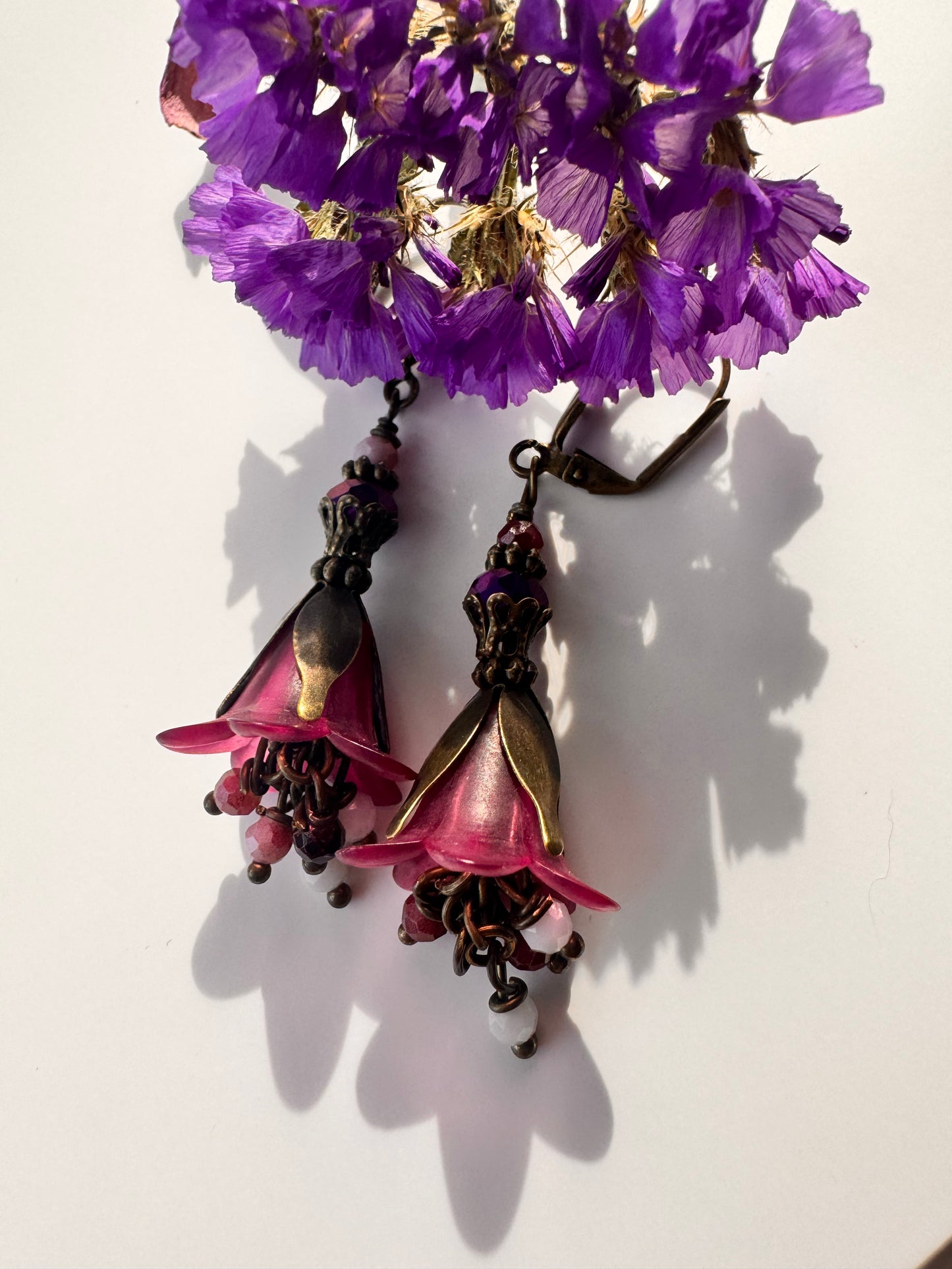 Pink fairies brass earrings