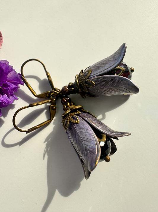 Purple fairie flower earrings