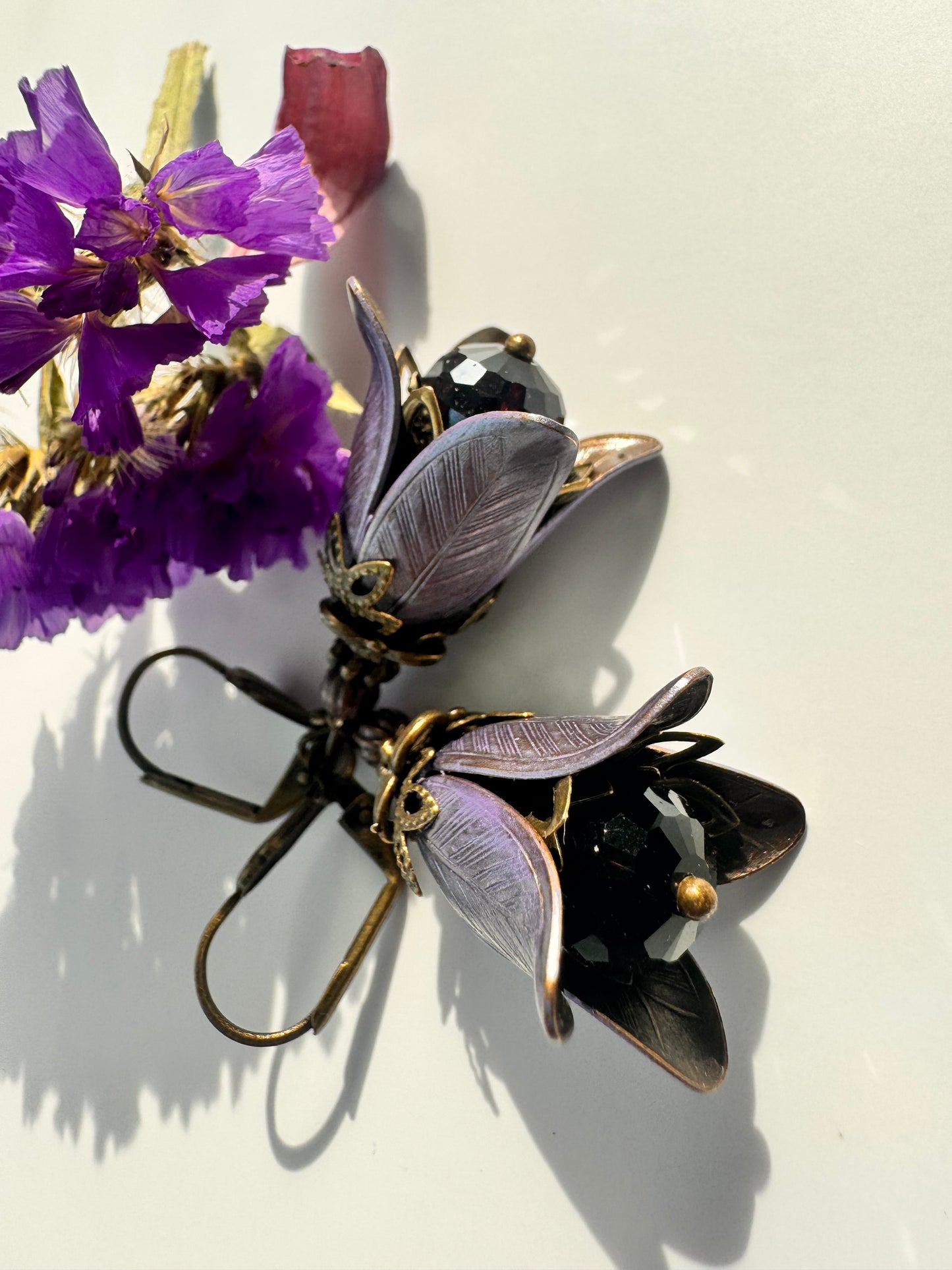 Purple fairie flower earrings