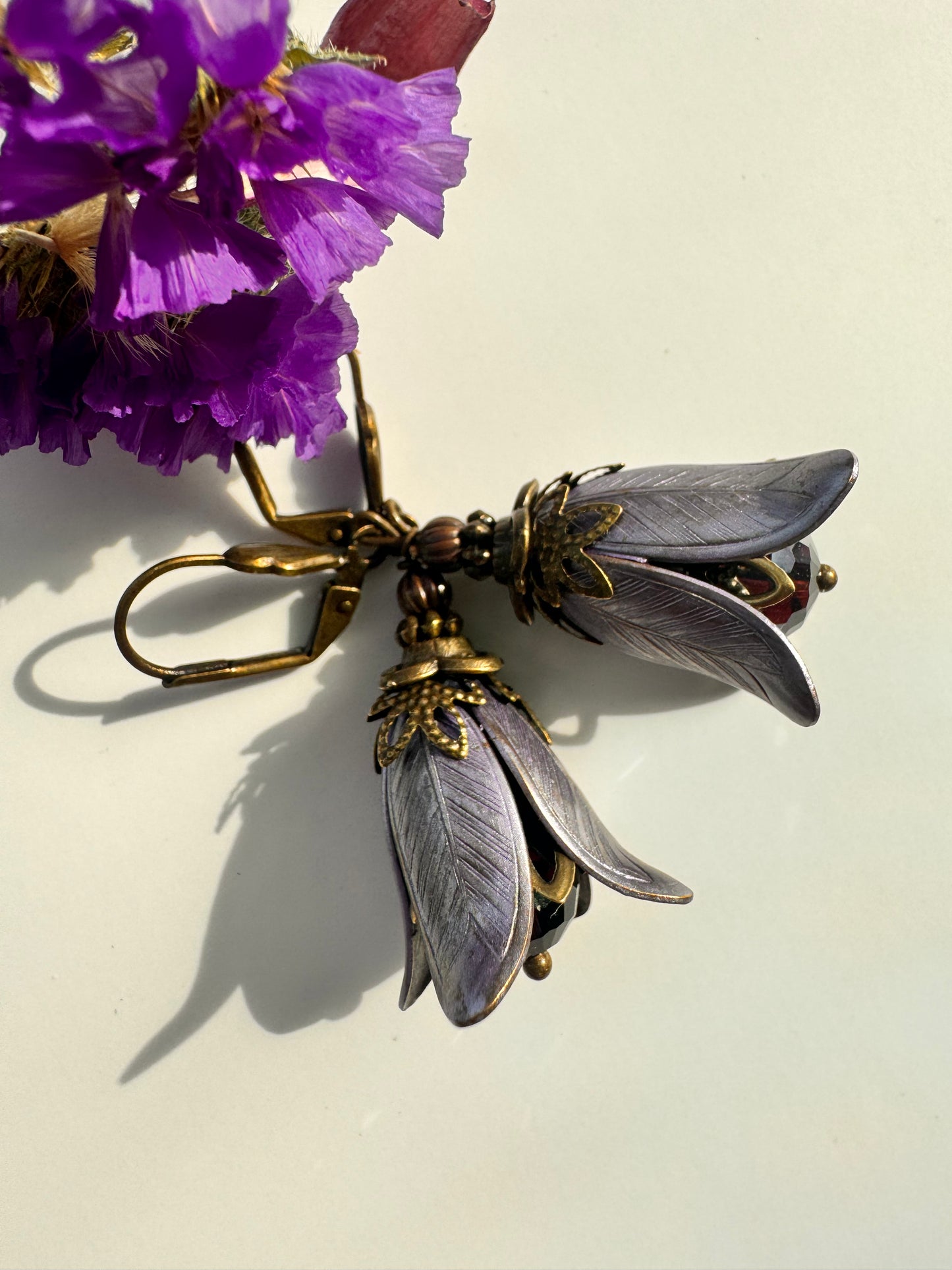 Purple fairie flower earrings