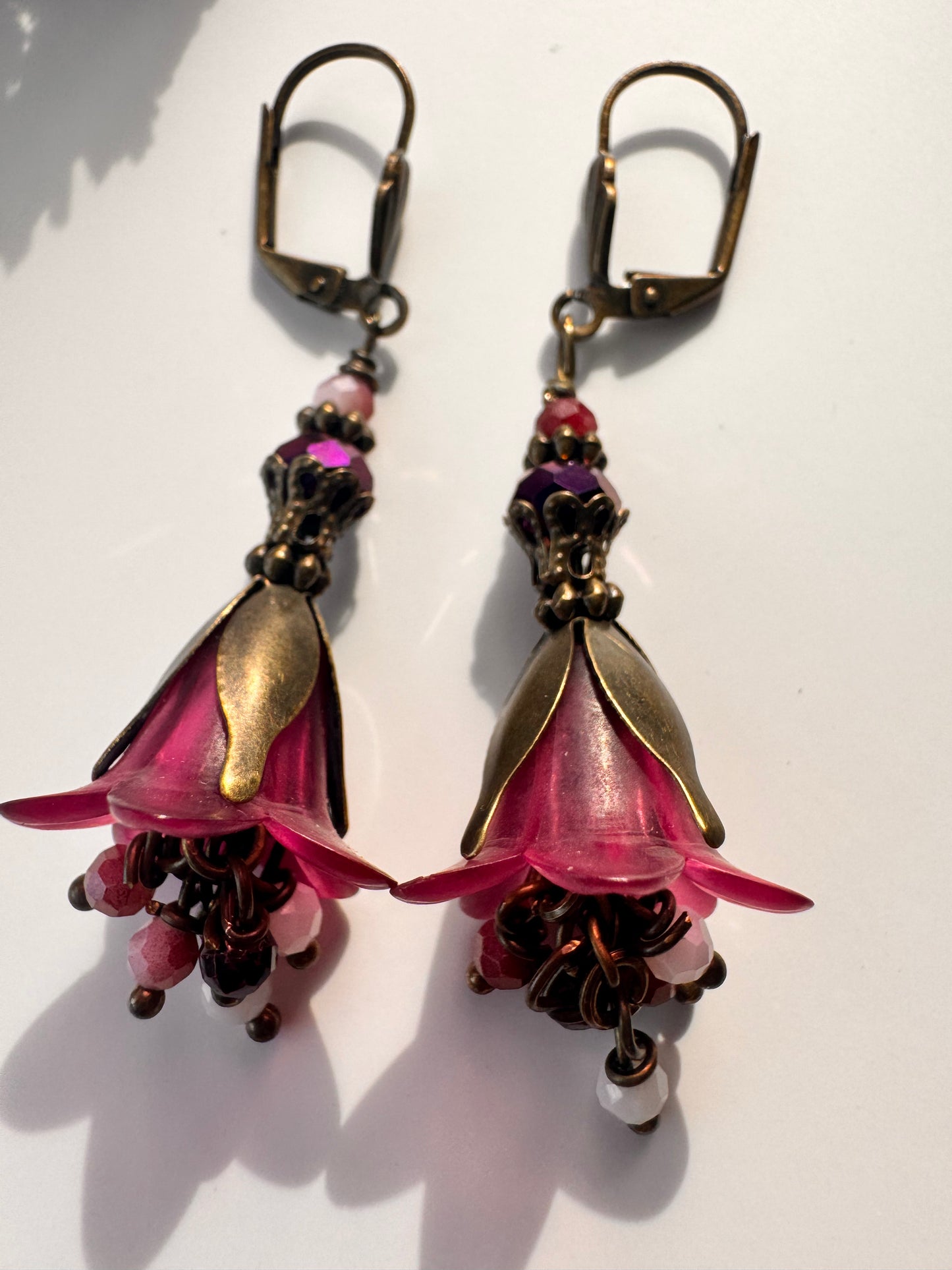 Pink fairies brass earrings