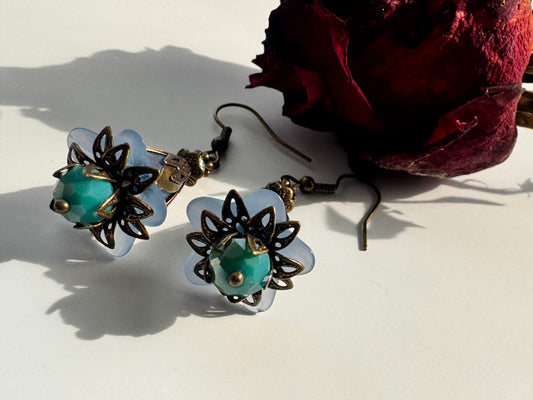 Blue fairies brass earrings