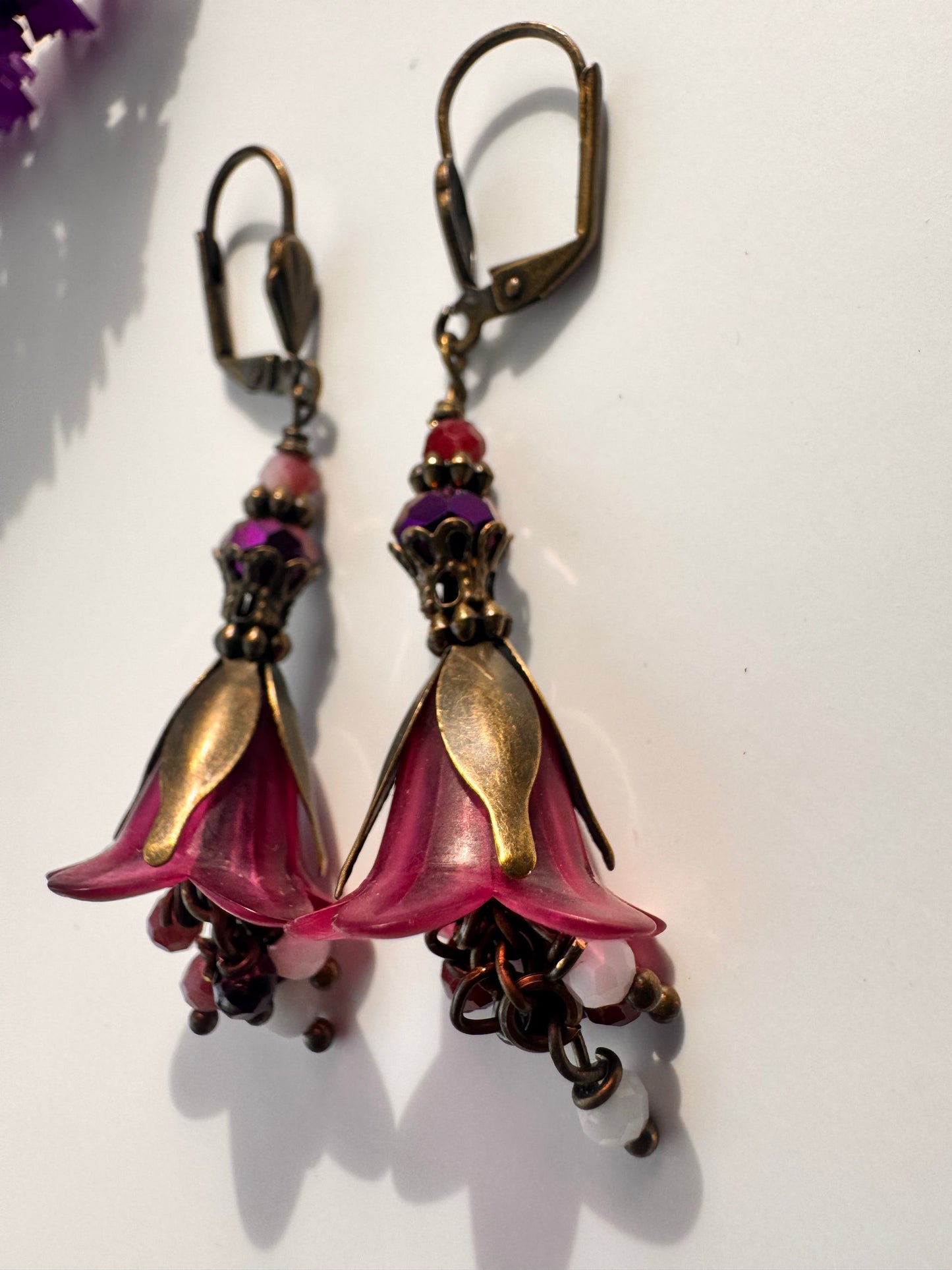 Pink fairies brass earrings