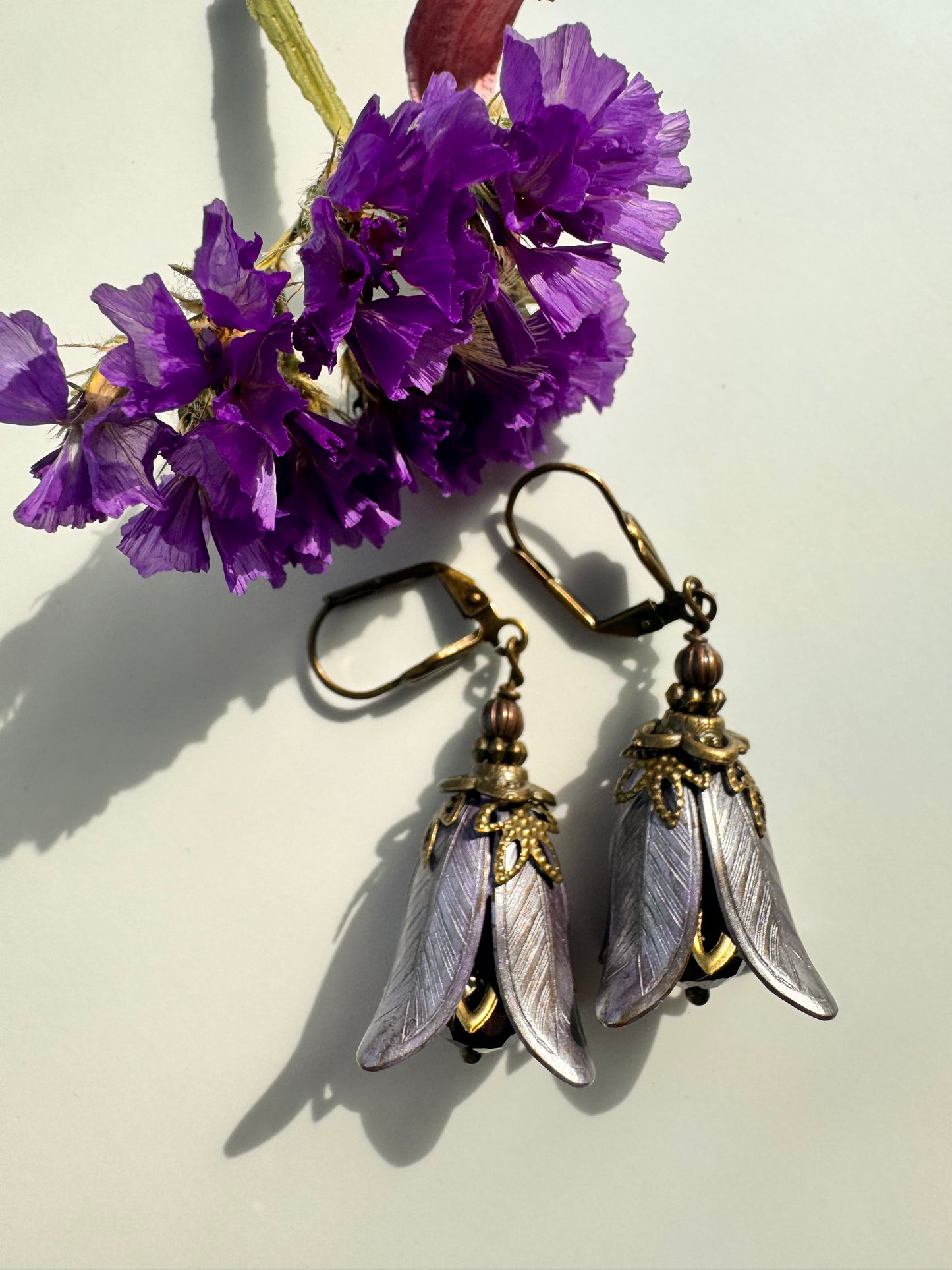 Purple fairie flower earrings