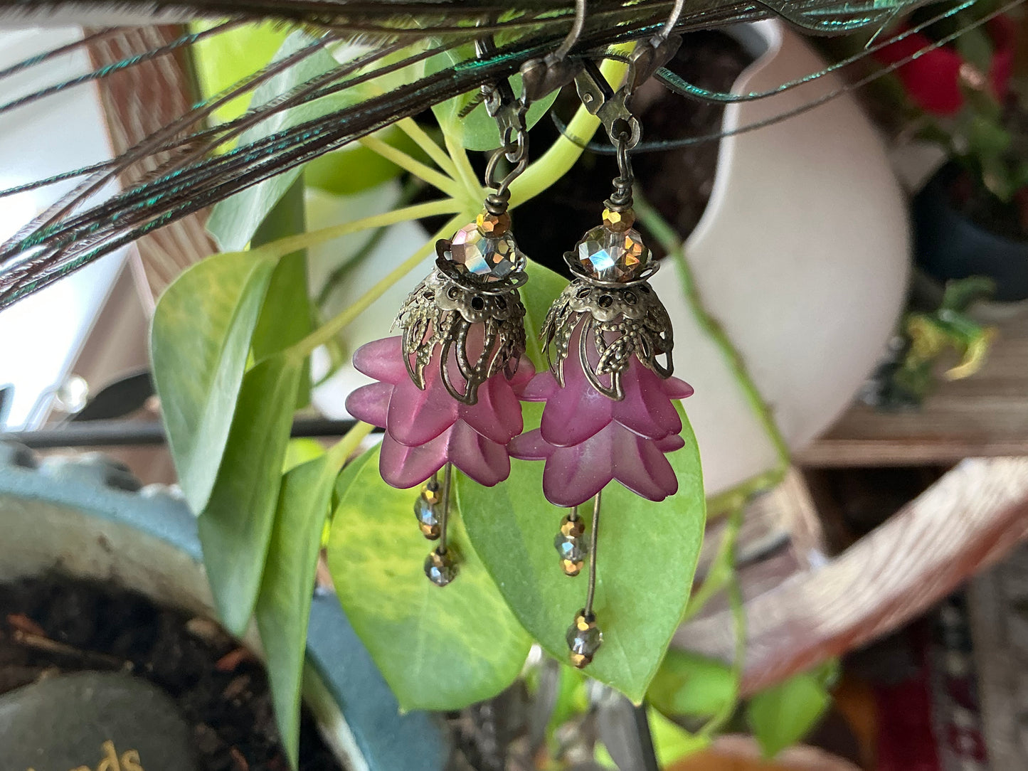 Purple flower fairies earrings