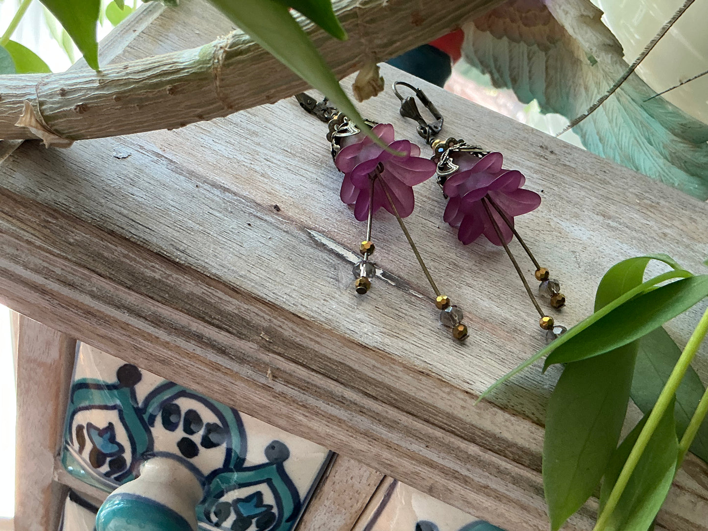 Purple flower fairies earrings