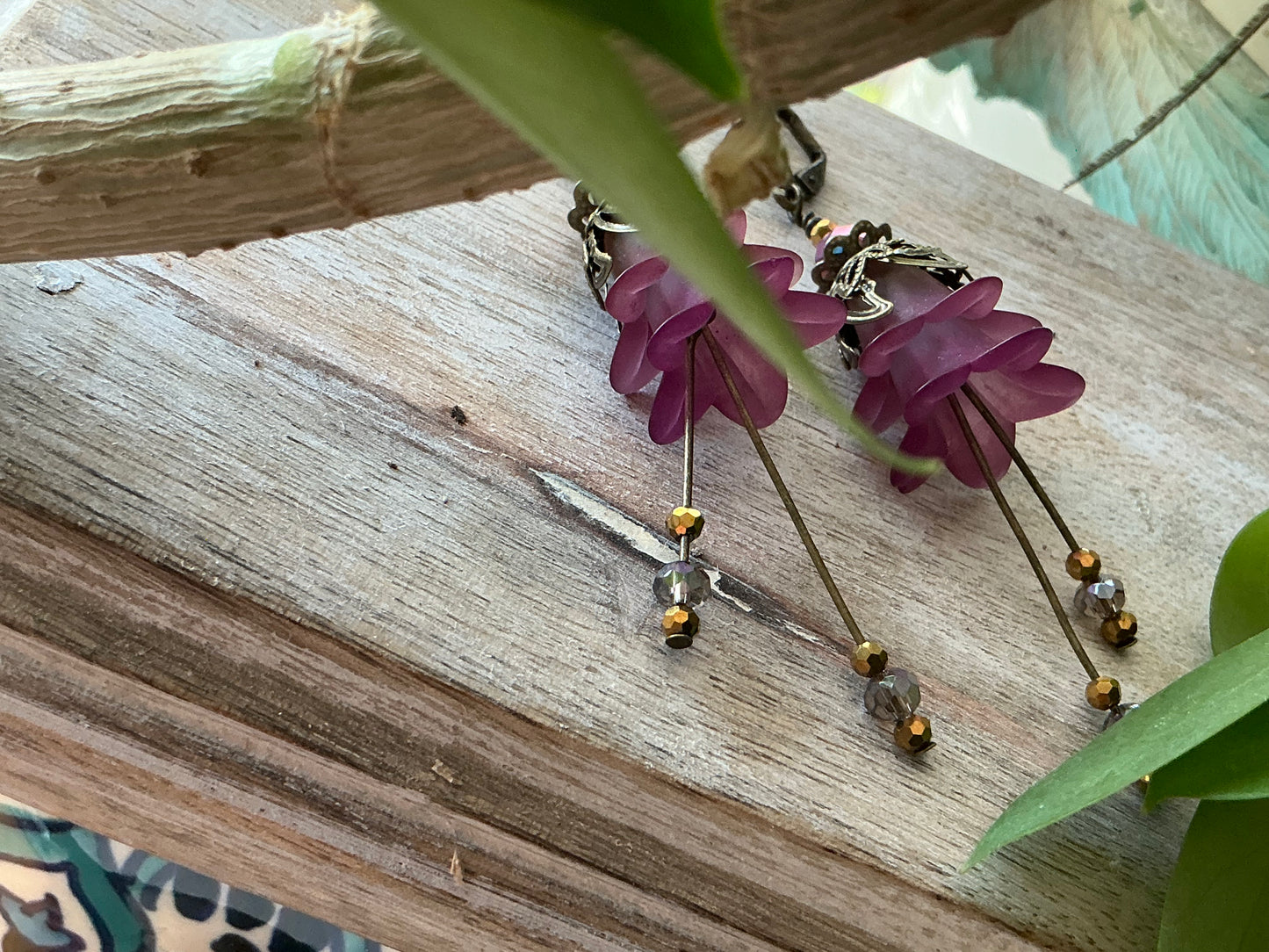 Purple flower fairies earrings