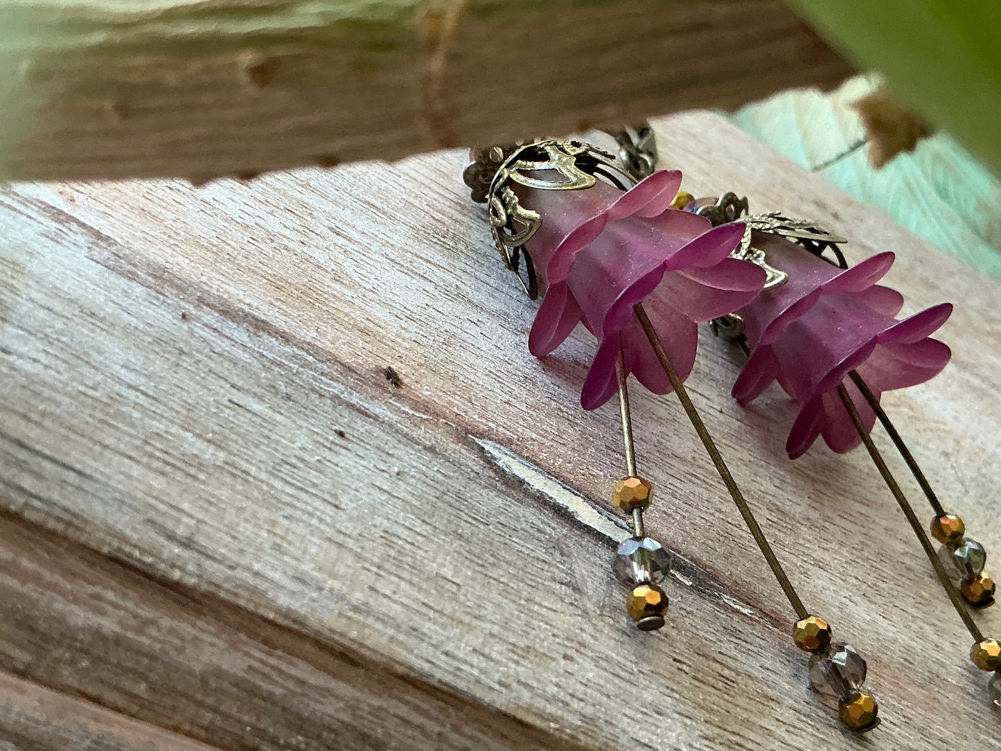 Purple flower fairies earrings