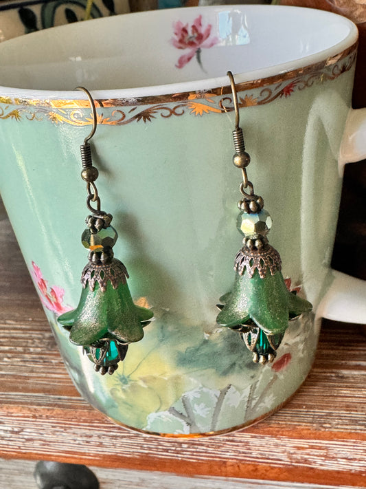 Green fairies flower earrings