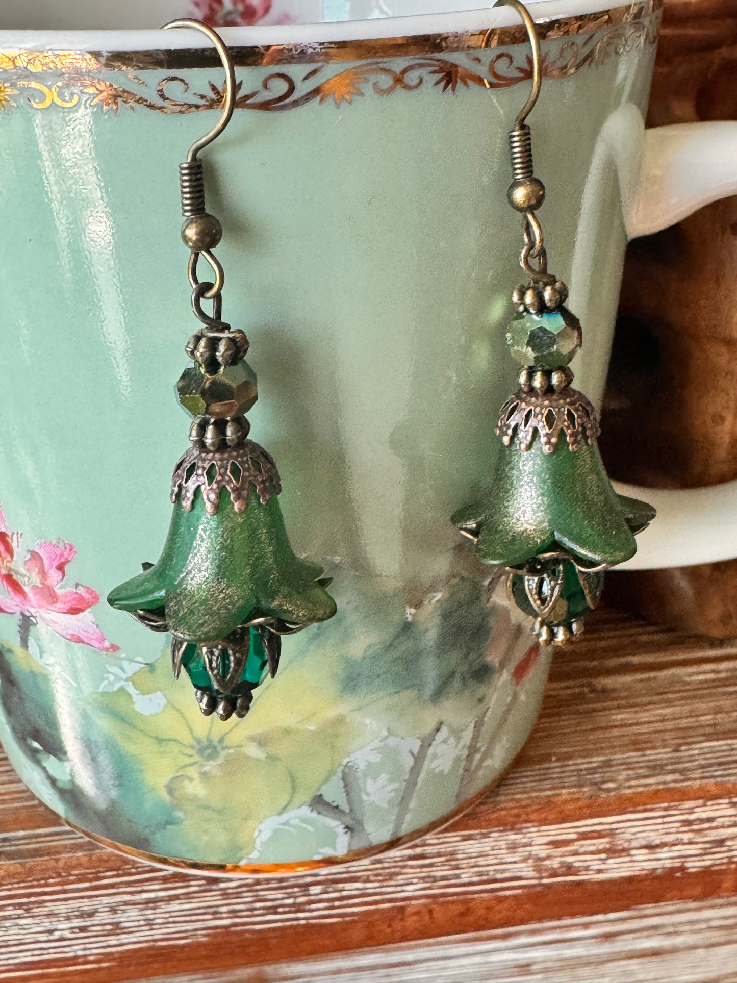 Green fairies flower earrings
