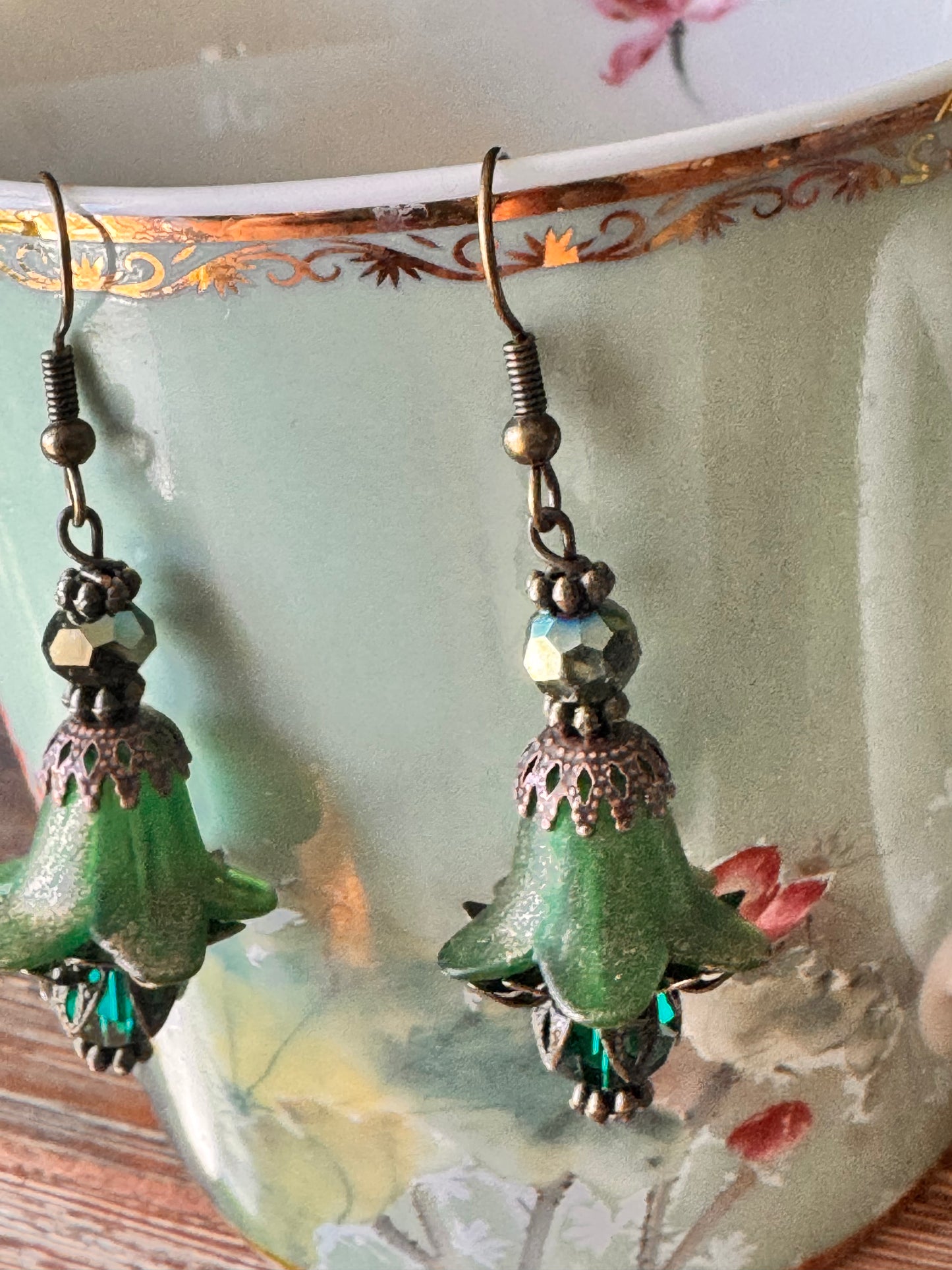 Green fairies flower earrings
