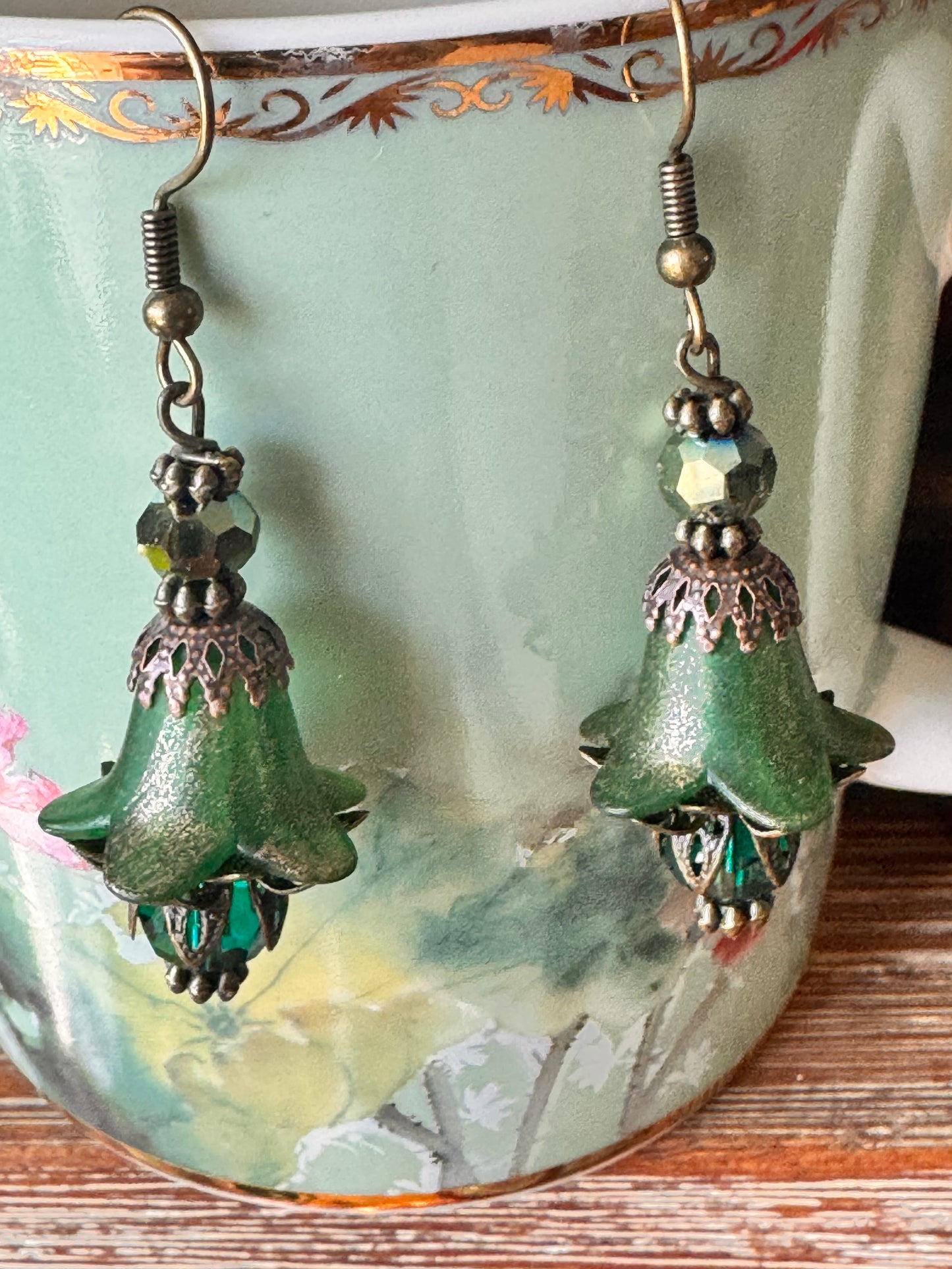 Green fairies flower earrings