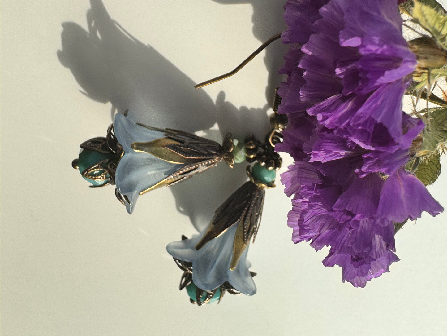 Blue fairies brass earrings