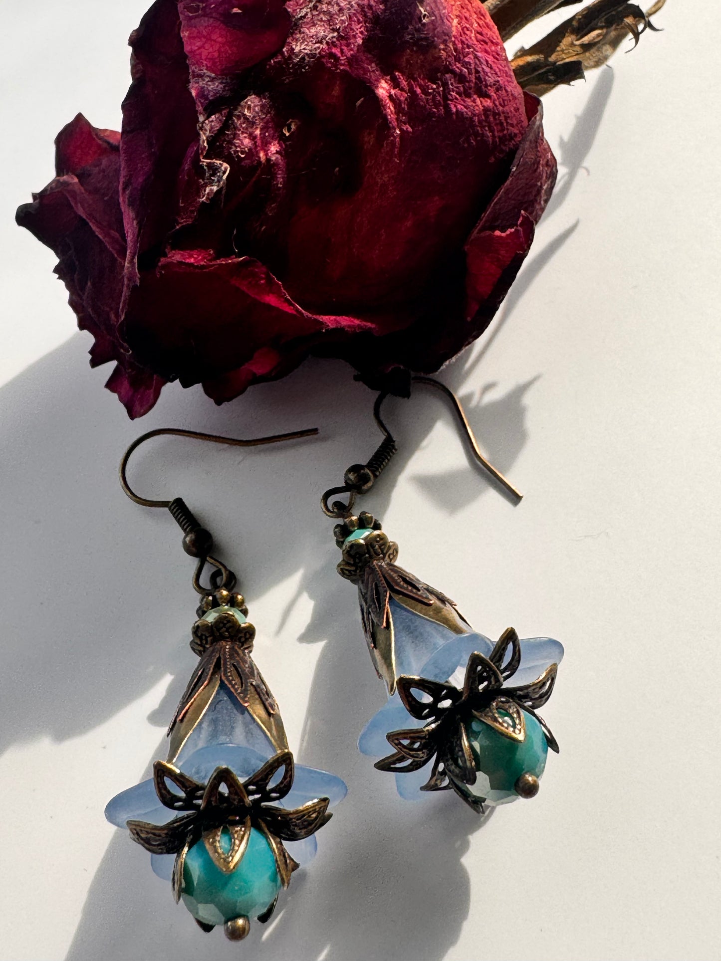 Blue fairies brass earrings