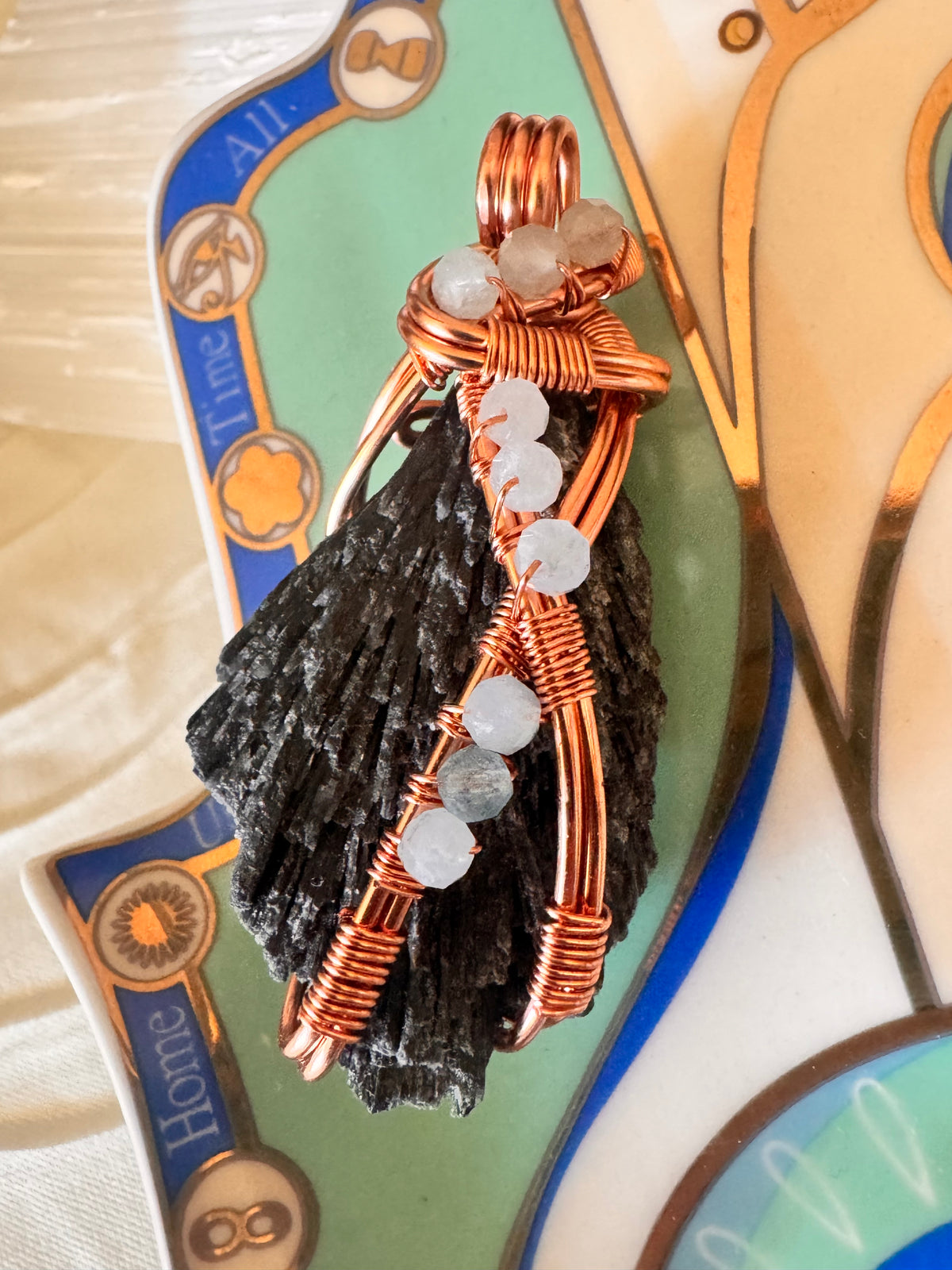 Black Kyanite and Aquamarine Amulet