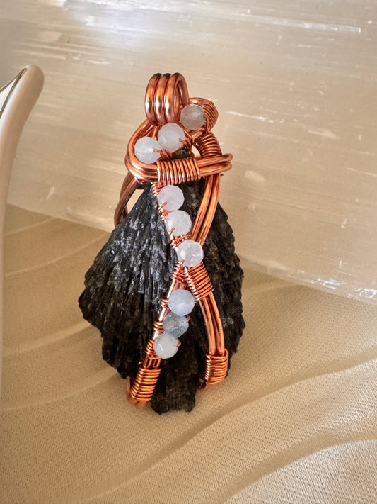 Black Kyanite and Aquamarine Amulet