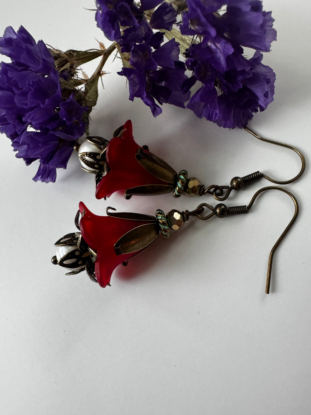 Red pearls Fairies Earrings